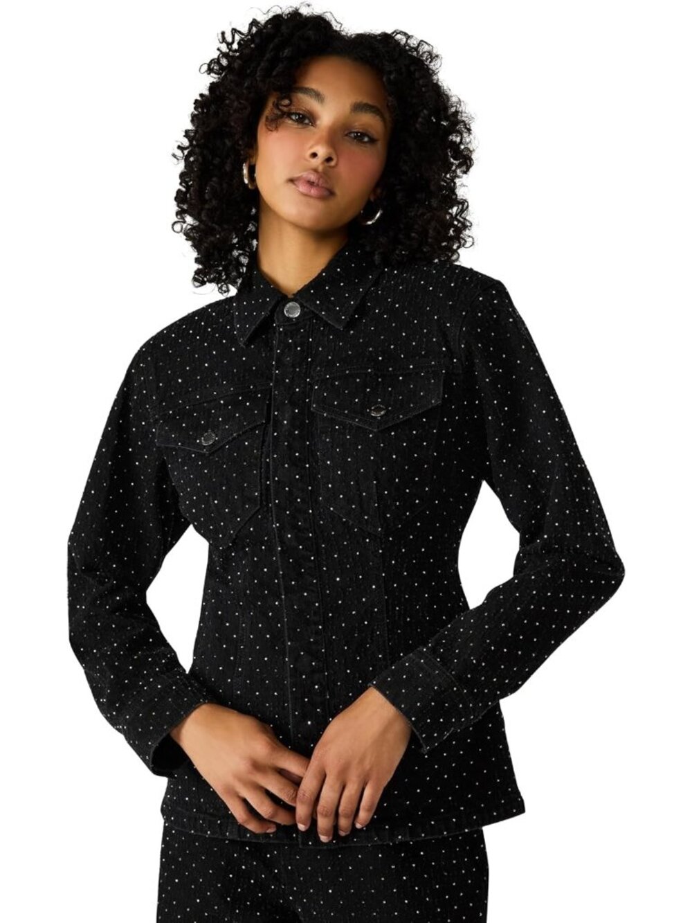 Steve Madden Women's Black Long Sleeve Collar Neck Imported Cotton Parc Jackets